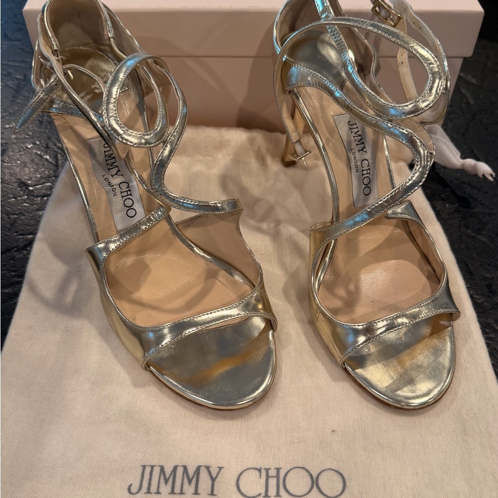 Jimmy Choo Shimmering Gold Strappy Heels